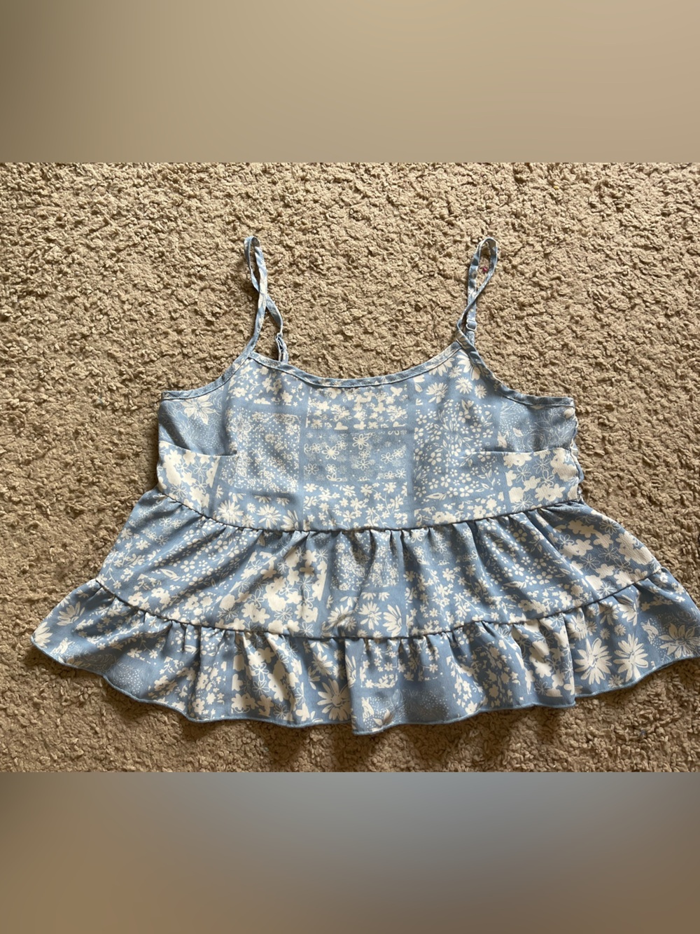 Altar’d State Blue Floral Ruffle Crop Top Size S Boho Cottagecore